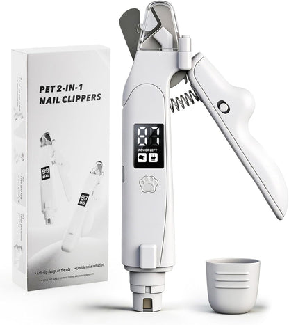 Dog Nail Clippers with Light, 2-in-1 Cat Nail Clippers - Electric Rechargeable Pet Nail Grinder Trimmer with LED Light & Safety Guard, Cordless for Small Medium Dogs Cats