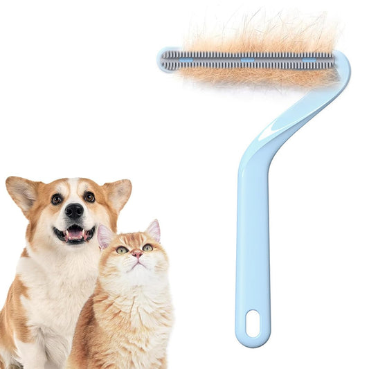 Double-Sided Carpet Scraper Pet Hair Remover Carpet Rake Cat Dog Hair Remover for Couch Rug Furniture Car Plus Pet Comb Brush (Blue)