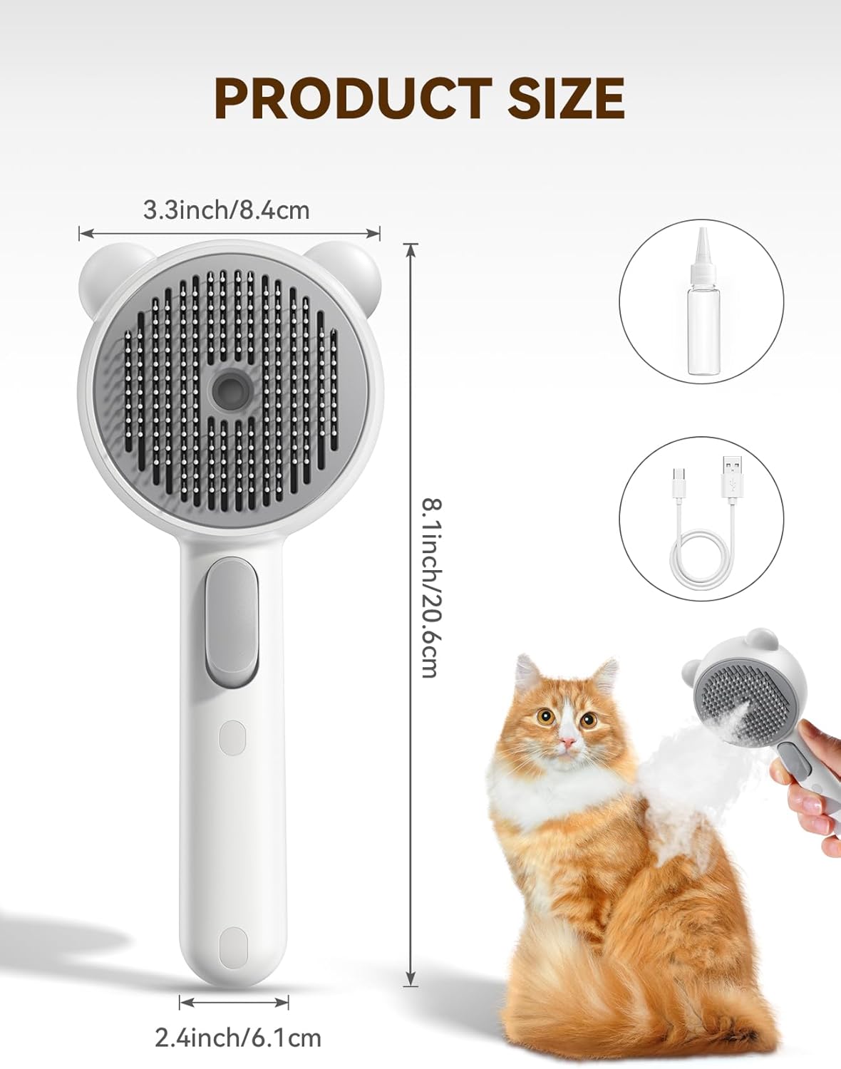 Pet Steam Brush for Dogs & Cats, Brushes for Indoor Cats with Release Button, Dual Speed Spray USB Rechargeable Grooming Supplies, Dog Brush for Shedding Suitable for All Long- and Short-haired Pets