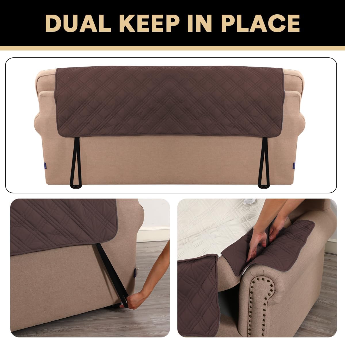 PrinceDeco 100% Waterproof Couch Cover for 3 Cushion Couch Sofa Pet Friendly Non-Slip Couch Cover for Dogs Washable Water Resistant Furniture Protector with Elastic Straps(Sofa 68", French Oak)