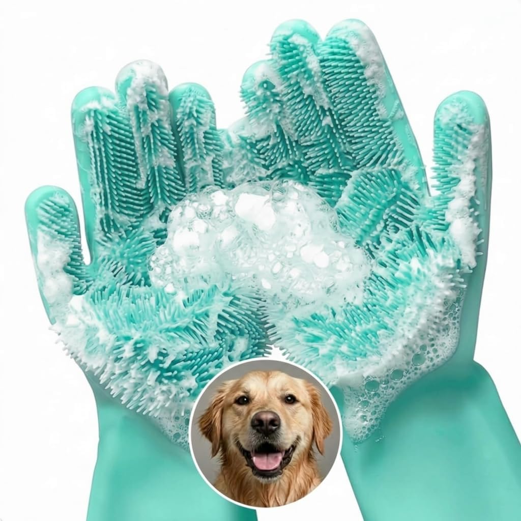 Cat and Dog Shampoo Gloves with 3000 Soft Bristles – 2-in-1 Dog Bath Gloves 11.6", Durable Silicone, Saves Shampoo | Massage, Grooming & Clean Wet or Dry – Made for Every Breed and Coat Style (Blue)