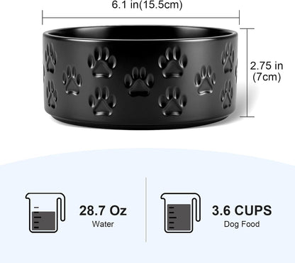 SPUNKYJUNKY Elevated Dog Bowls Ceramic, 6.1'' Dogs and Cat Food Water Bowls Raised with Non-Slip Bamboo Stand for Medium Sized Breed Microwave Dishwasher Safe - 28.7 OZ,Beige
