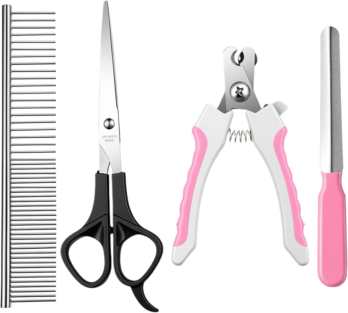 4 PCS Cat Dog Nail Clippers Trimmers Set, Professional Cats Dogs Pet Claw Clipper Sharpener and Hair Grooming Scissors Comb Tools for Small, Medium and Large Breeds, Cats, Rabbits, Guinea Pigs