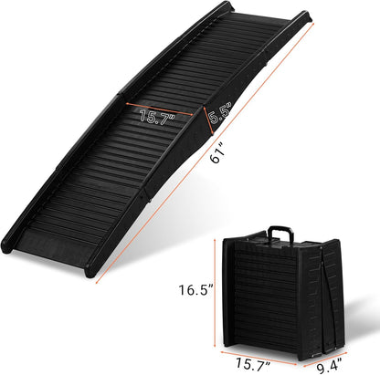 Folding Dog Ramps, 60”L Portable Pet Ramp for Large Dogs SUV,Cars,Lightweight Cat Ramp Non-Skid Surface Steps for High Bed,Stairs,Couch-Easy Storage,Supports up to 110 lb