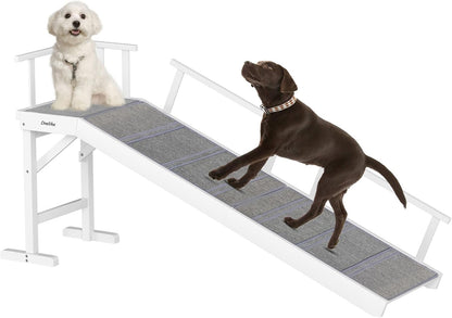 Onelike Wooden Dog Ramp for Bed with Removable Side Rail and Non-Slip Carpet, Stable Pet Ramp Stair for Couch Sofa for Small & Large & Senior Dogs, 74" Long Ramp Brown
