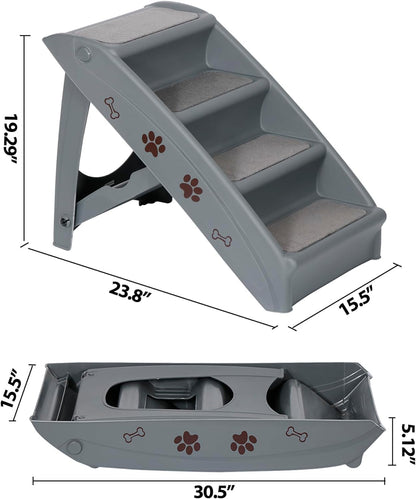 Foldable Pet Stairs with Non-Slip Surface, Portable Dog Steps Ramp for High Beds, Couches, Cars and SUVs, Support Up to 150lbs, Waterproof, Grey