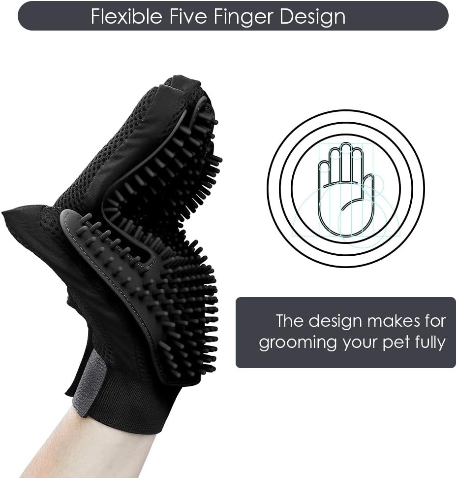 Upgrade Efficient Pet Hair Remover Gloves - Gentle Shedding Brushes for Dogs, Cats & Horses with Long and Short Hair - 1 Pair (Blue)