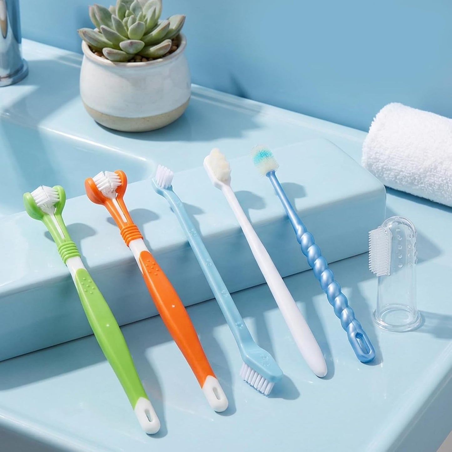 10 Pcs Dog Tooth Brushing Kit Soft Double Head Tooth Brush Triple Head Pet Toothbrushes Finger Silicone Toothbrush Multi-Angle Dental Cleaning Brushes for Dog Kitten Cat Pet Dental Cleaning
