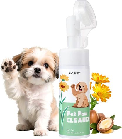 Dog Paw Cleaner No-Rinse Foam, 5-in-1 Paw Washer with Soft Silicone Brush - Removes Mud Dirt & Odor, Moisturizes & Soothes Dry Cracked Paws, pH-Balanced Hypoallergenic for Dogs & Cats, 5.07oz