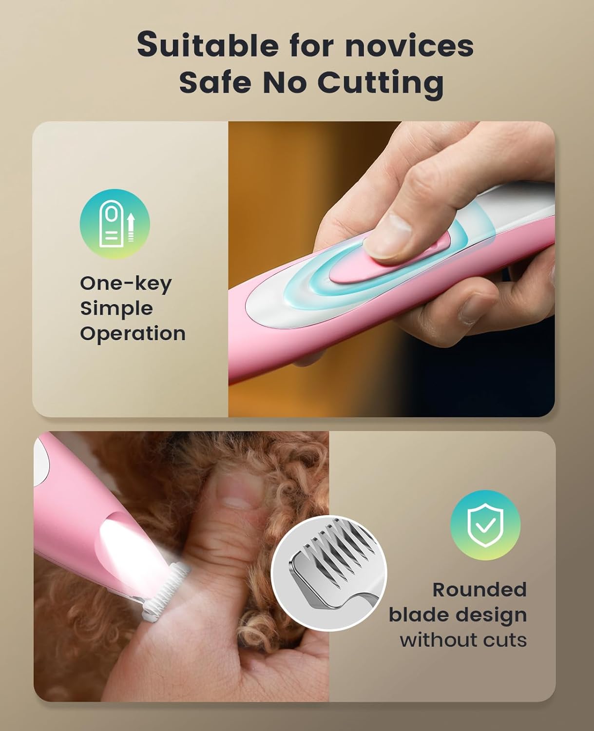 oneisall Low-Noise Dog Paw Trimmer with LED Light, Paw Trimmer for Dogs &Cats 0.8inch/20mm Wide Blade, 35dB Cordless Electric Pet Paw Grooming Clippers for Paws, Ears, Face, Rump