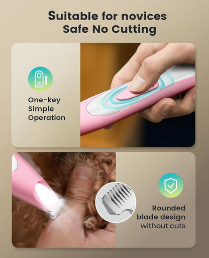 oneisall Low-Noise Dog Paw Trimmer with LED Light, Paw Trimmer for Dogs &Cats 0.8inch/20mm Wide Blade, 35dB Cordless Electric Pet Paw Grooming Clippers for Paws, Ears, Face, Rump