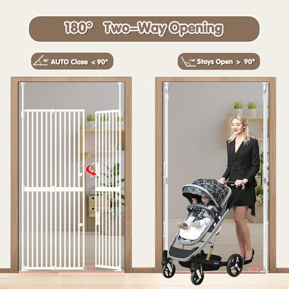 71" Extra Tall Cat Gate for Doorway,34"-37" Wide Pet Gate Pressure Mounted Walk Through Swing Auto Close Safety Dog Gates for Indoor, Stairs,Hallway