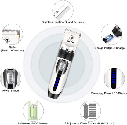 Dog Clippers for Grooming,Dog Grooming Kit for Heavy Thick Hair&Coats/Low Noise Rechargeable Cordless Hair Trimmer/Pet Shaver with Paw Trimmer for Small & Large Dogs Cats