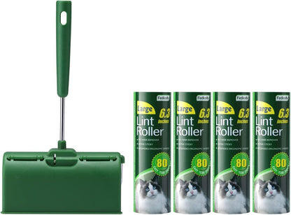 Fedicelly Large Lint Rollers Pet Hair Extra Sticky Floor, Cat Dog Hair Remover Laundry Clothes Carpet Furniture,6.3 inches Wider with 320 Sheets Giant Lint Remover Brush for Couch with Long Handle
