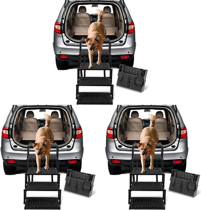 Dog Stairs for Car - Foldable Dog Ramps for Large Dogs with Non Slip Surface, Portable Dog Steps for Cars and SUV, Truck, Support Up to 200 Lbs
