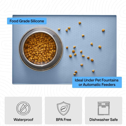 GORILLA GRIP 100% Waterproof Raised Edge BPA Free Silicone Pet Feeding Mat, Dog Cat Food Mats Contain Spills Protects Floors, Placemats for Cats and Dogs Water Bowl, 18.5x11.5, Gray