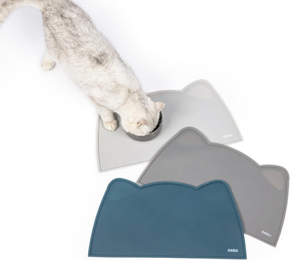 OHMO - Cat Food Mat, Silicone Pet Feeding Mat for Floor Non-Skid Waterproof Dog Water Bowl Tray, Easy to Clean Pet Placemat (Erythrinus, 18 * 9.8'')