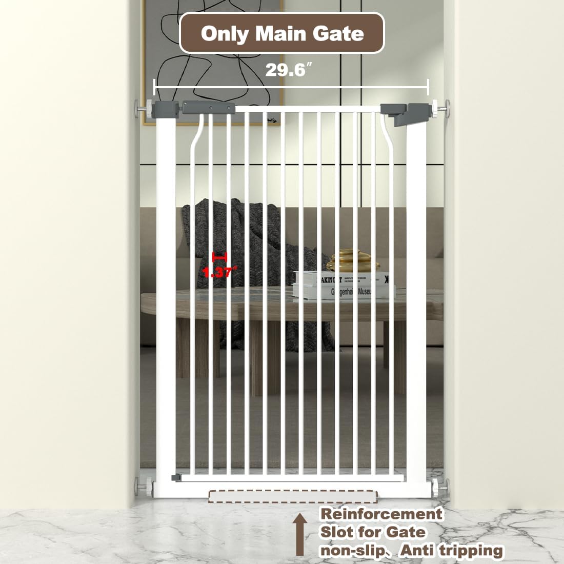 41" Extra Tall Cat Gate for Doorway, 49.2-54.7 Metal Pet Baby Safe Gate, Extra Wide Pressure Mounted Child Door with Expansion Kit, No Drilling No Climb Cat Fence Indoor, Tall Dog Gate, White