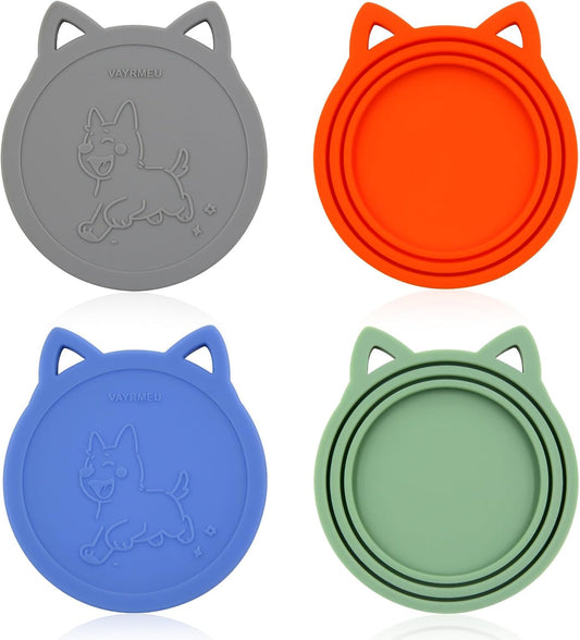 4 Pack Pet Food Can Cover Silicone Food Can Lids,Universal BPA Free, One Fit Most Standard Size Food Cans