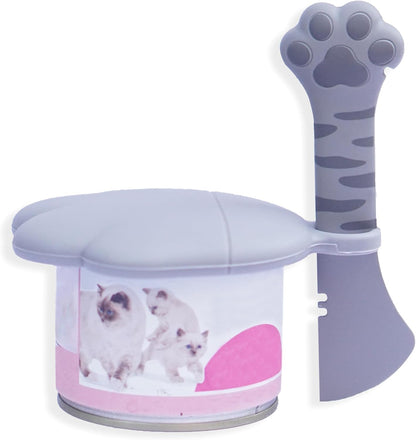 Meow&Woof Cover for Pet Can Food/Cat Wet Food Spoon/Lid for Dog Cans/Cute Paw Shape One Lid One Spoon Pack (Gray)