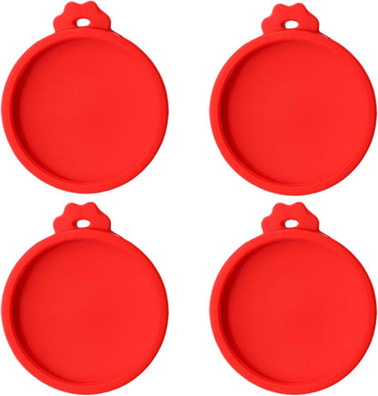 PINE & LINEN 4 Pcs 2.5inch Durable Pet Can Lids, Silicone Small Pet Can Covers Waterproof Cat Food Cans Lids for 3 oz Cat Food Cans（Yellow+Red+Pink+Blue）