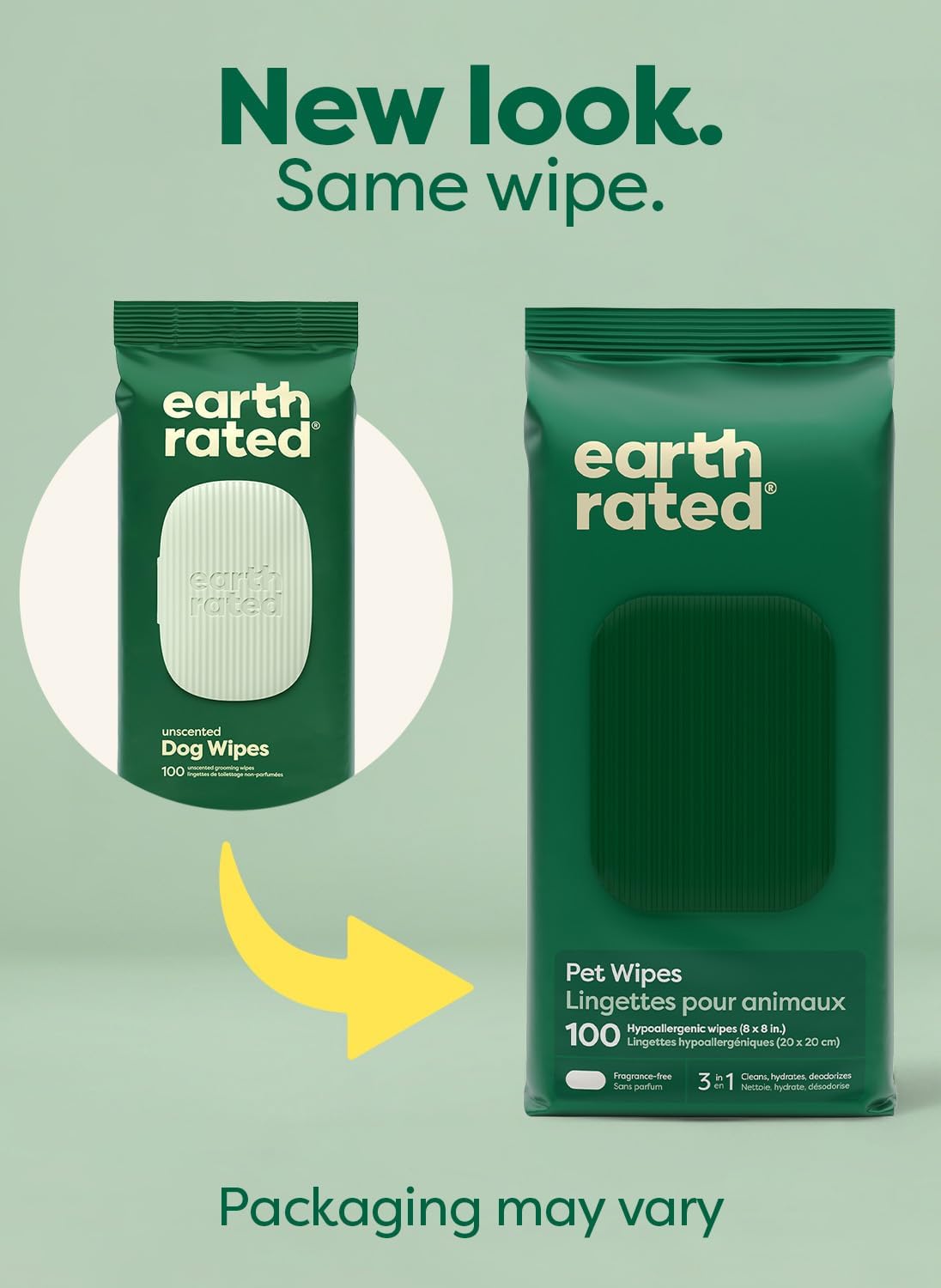Earth Rated Dog Wipes, Hypoallergenic, Cleaning and Hydrating, for Grooming Paws, Body and Butt, Lavender Scented, 400 Count