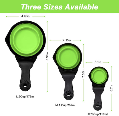 Collapsible Dog Food Scoop Foldable Pet Food Bag Clip 3 in 1 Multi-function Silicone Cat Food Measuring Cup Scoop Dog Food Scooper Pet Food Storage Clip (Green, 1 Cup Capacity(1 Pack))