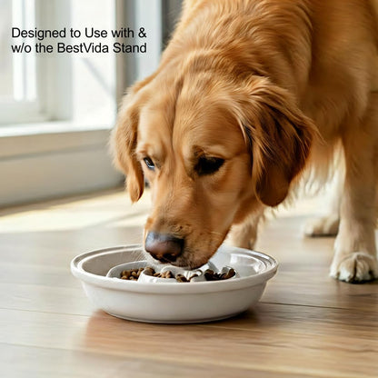 Elevated Dog Bowl Stand with 3 Large Ceramic Bowls – Raised Feeding Station for Medium & Large Dogs, Includes 2 Standard Bowls + 1 Slow Feeder, Durable Iron Frame, Non-Slip (White)