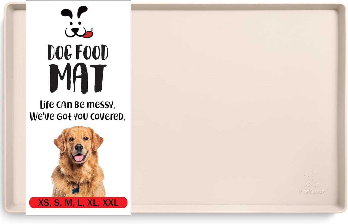 DogBuddy Dog Food Mat – Waterproof Dog Bowl Mat for Food and Water, Silicone Pet Feeding Mats for Floors, Non-Slip Placemat with High Edges for Dogs Bowls, Puppy Essentials (L: 24" x 16", Shadow)