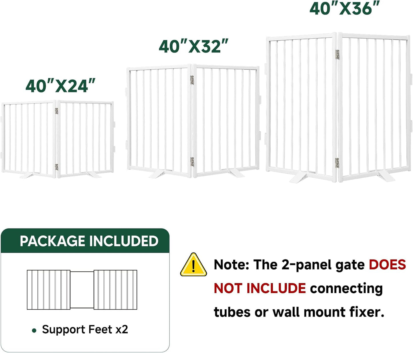 Snagle Paw Full Metal Freestanding Dog Gate,Indoor Dog Gate with Floor Protect Support Feet, 40x24 Inches Foldable Dogs Barrier for Stairs, Hallways and Doorways (24'' H 2 Panel, White