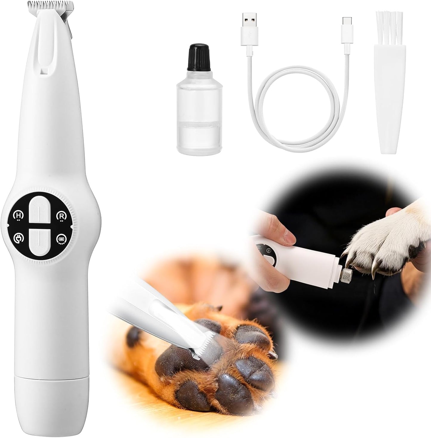 Palksky Dog Clippers for Grooming - 2 in1 Upgraded Electric Dog Paw Trimmer with Nail Grinder, Rechargeable Waterproof Paw Trimmer with Led Display for Dogs Paws, Ears, Face, Rump & Eyes