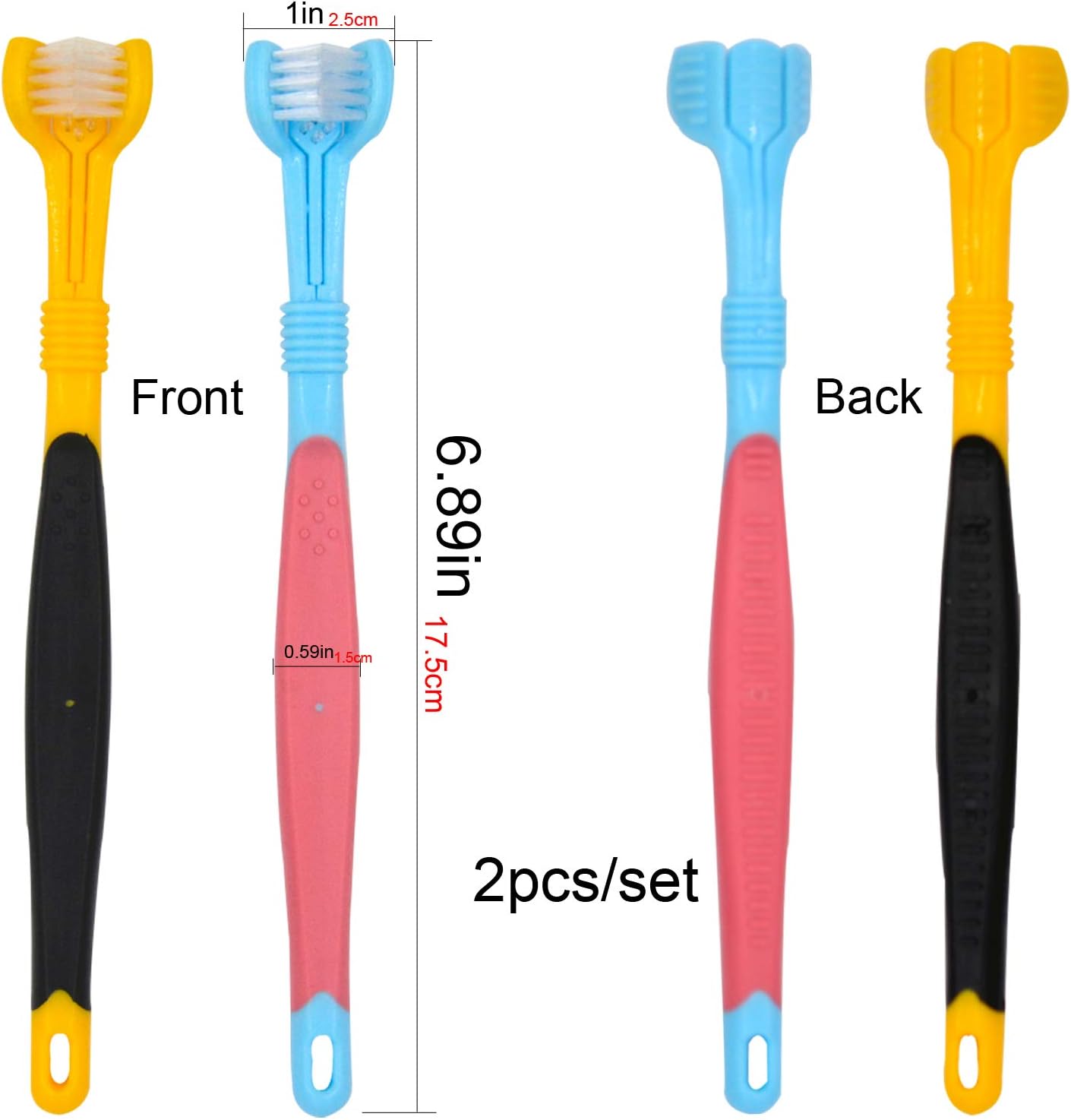 Dog Toothbrushs, 2pcs Blue Yellow, Suitable for Adult Dogs, Three Sided Design for Easy Teeth Cleaning