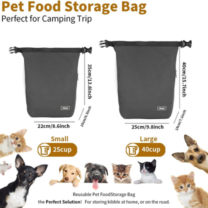 Travel Dog Food Container Pet Food Storage Bag Containers 2PCS Collapsible Travel Dog Bowls Waterproof Camping Storage Essentials Kibble Carrier 20L Easy to Clean (Black, Large)