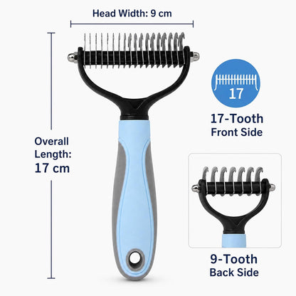 Pet Pro Grooming Tool, Long-Haired Dog Shedding Remover, Brush for Undercoat, Detangling and Hair Removal, Professional Comb, Stainless Steel(pink+blue)