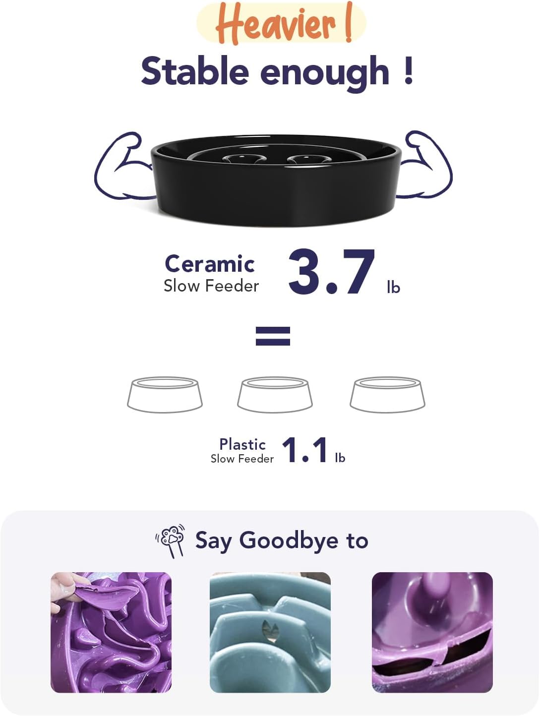 LE TAUCI Dog Bowls Slow Feeder Ceramic, 1.5 Cup Slow Feeding Bowl for Small and Medium Breed, Puzzle Dog Food Bowl for Fast Eater, Maze Purple
