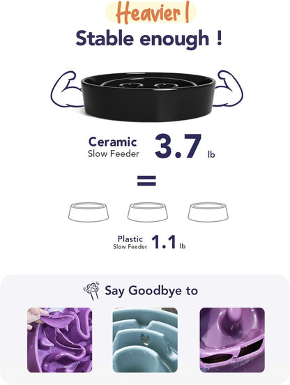 LE TAUCI Dog Bowls Slow Feeder Ceramic, 1.5 Cup Slow Feeding Bowl for Small and Medium Breed, Puzzle Dog Food Bowl for Fast Eater, Maze Purple