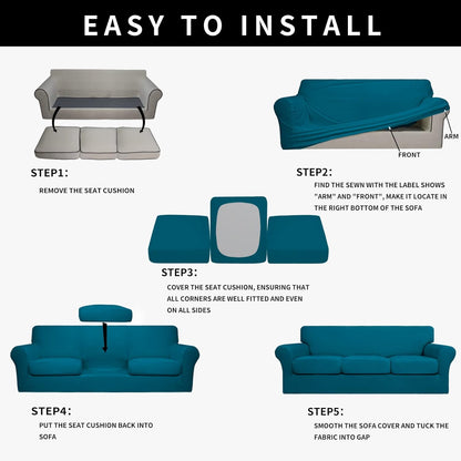 Easy-Going 100% Dual Waterproof 4 Pieces Stretch Soft Couch Cover for Dogs, Sofa Slipcover for 3 Separate Cushion Couch Leakproof Furniture Protector for Kids, Pets Dark Gray