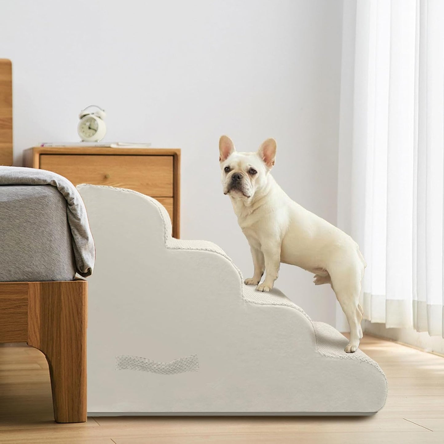 PAWSCRAT Pet Stairs for Dogs 4-Step, 19.6" H Pet Stairs for High Bed, Couch Sofa & Chair, 30D Material Soft Foam Dog Steps with Non-Slip Bottom Surface Removable Washable Cover, Grey