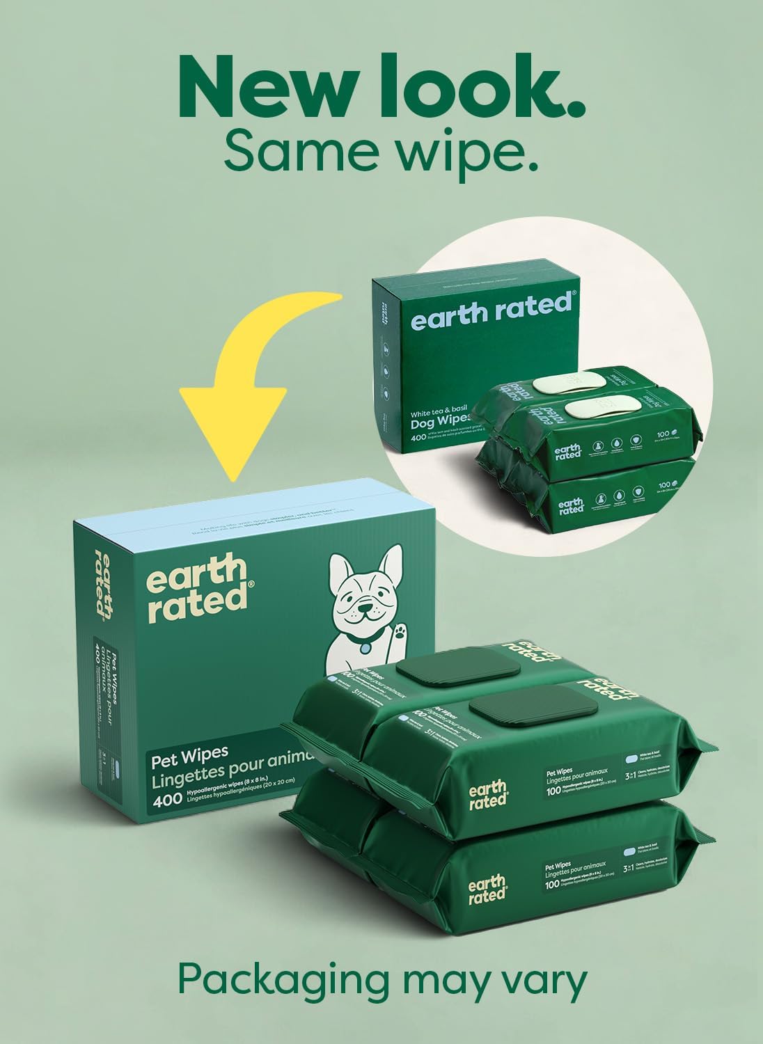 Earth Rated Dog Wipes, Hypoallergenic, Cleaning and Hydrating, for Grooming Paws, Body and Butt, Lavender Scented, 400 Count