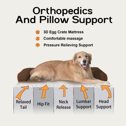 Large Dog Bed Orthopedic Washable - Beds Bolster - Medium XL XLarge Big Dogs - Memory Foam Couch Sofa - Waterproof with Removable Cover
