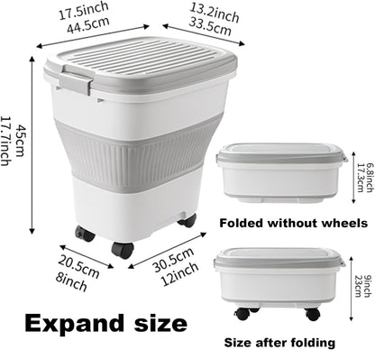 SEWIU 2pack 25 lbs Dog Food Storage Container,Collapsible Dog Food Container with Scoop,Pet/Dog/Cat/Bird Food/Cat litter Storage Containers to Keep Dry,Easy to Move.(Black+white)