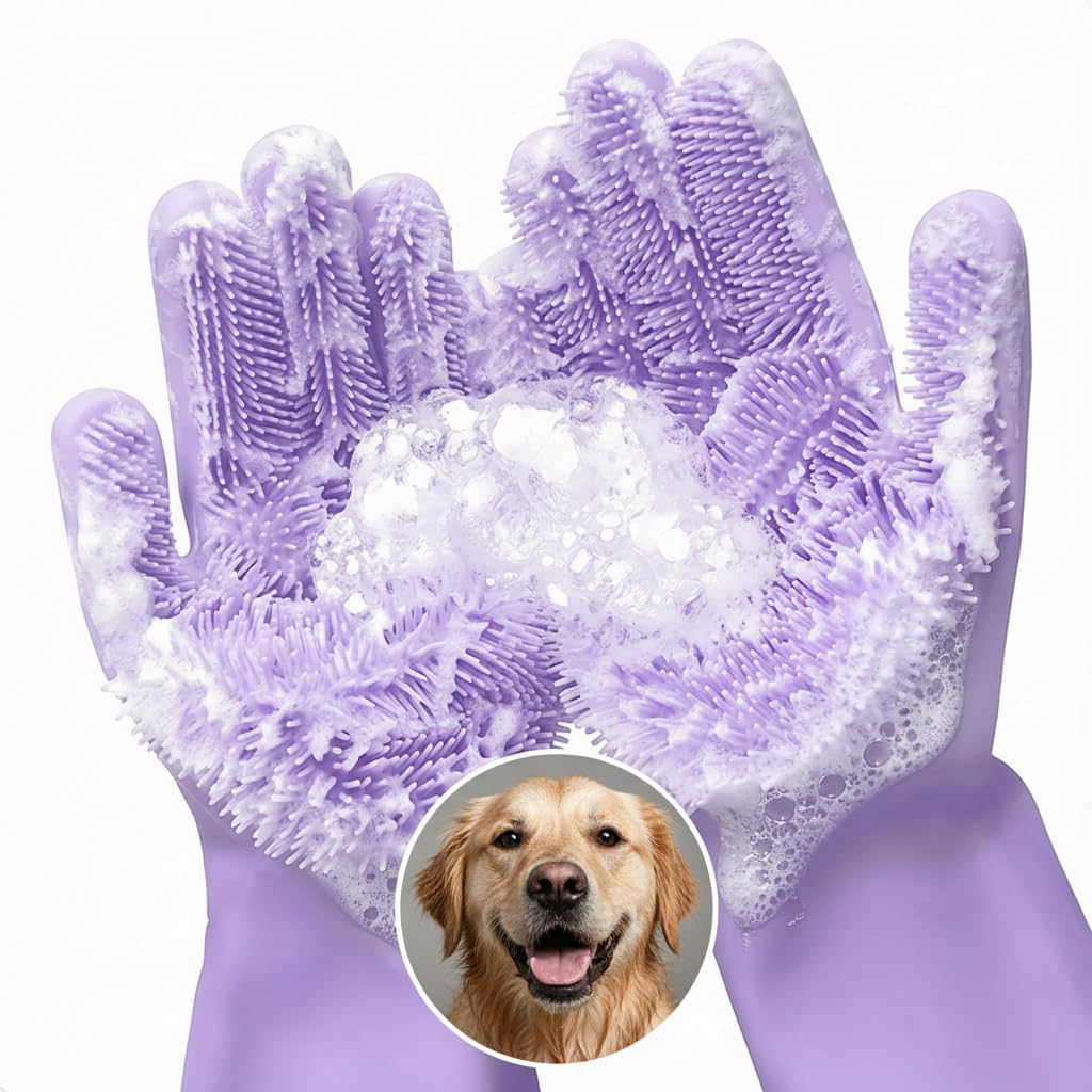 Cat and Dog Shampoo Gloves with 3000 Soft Bristles – 2-in-1 Dog Bath Gloves 11.6", Durable Silicone, Saves Shampoo | Massage, Grooming & Clean Wet or Dry – Made for Every Breed and Coat Style (Blue)