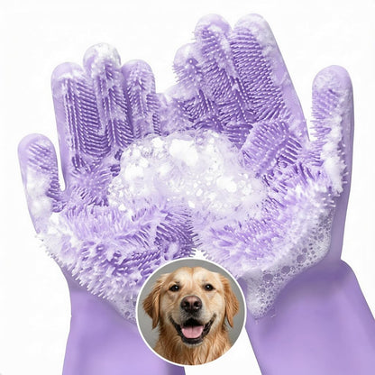 Cat and Dog Shampoo Gloves with 3000 Soft Bristles – 2-in-1 Dog Bath Gloves 11.6", Durable Silicone, Saves Shampoo | Massage, Grooming & Clean Wet or Dry – Made for Every Breed and Coat Style (Blue)