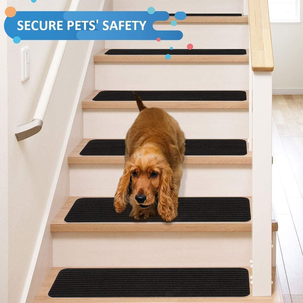 RIOLAND Stair Treads Carpet Non-Slip Indoor Stair Runners for Wooden Steps, Stair Rugs for Kids and Dogs, Set of 15, 8" X 30", Gray