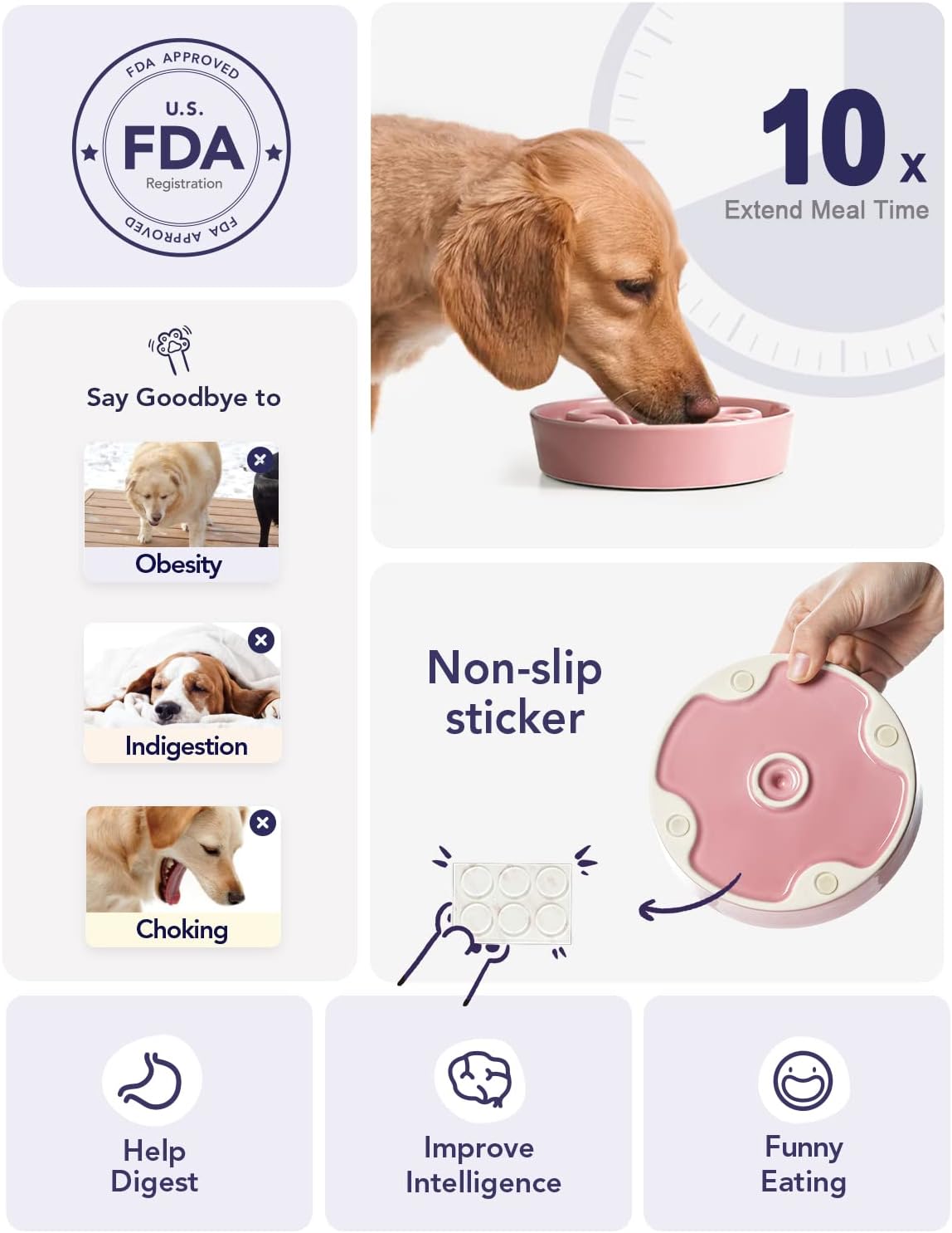LE TAUCI Dog Bowls Slow Feeder Ceramic, 1.5 Cup Slow Feeding Bowl for Small and Medium Breed, Puzzle Dog Food Bowl for Fast Eater, Maze Purple