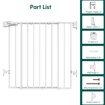 Babelio Baby Gate for Stairs, Kitchen & Doorways, 26-43" W 28" H No Bottom Bar| Easy Installation| One-Handed Operation| Auto-Close| Hardware Mount (Drill Needed) Safety Dog/Pet Gate Indoor (White)