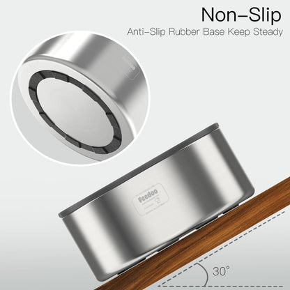 2L No Spill Water Bowl for Dogs, Double-Wall Stainless Steel with Splash-Proof Paws Lid and Floating Disk, Non-Slip Base, Easy to Clean Slow Water Feeder for Small Medium Dogs