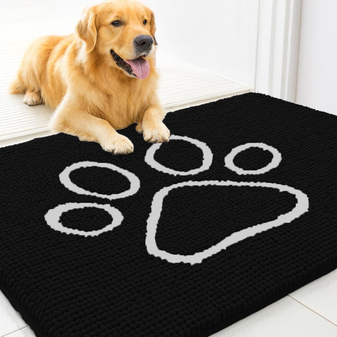 MUDGUARD MAT™ Dog Door Mat with Paw Design for Muddy Paws, Super Absorbent Microfiber, Non-Slip Indoor Mat, Quick-Dry Chenille Rug for Pets & Entryway, Machine Washable, Grey 16" x 24"