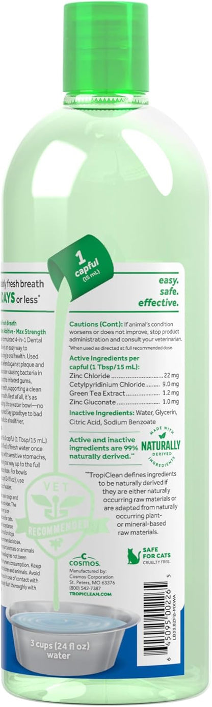 TropiClean Fresh Breath Water Additive for Dogs, Dog Breath Freshener and Teeth Cleaning Solution, No Toothpaste or Toothbrush Required, 16oz.