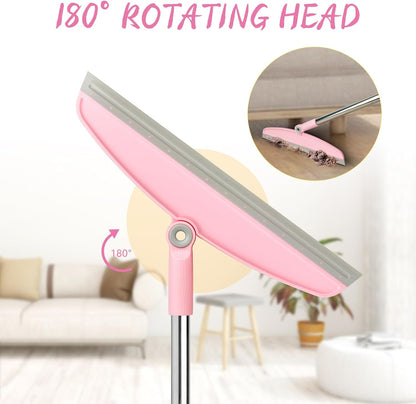 Multifunction Silicone Broom, 54 Inch Adjustable Long Handle Rubber Broom Sweeper for Floor Bathroom Kitchen Shower Pet Hair Glass(Gray Pink)